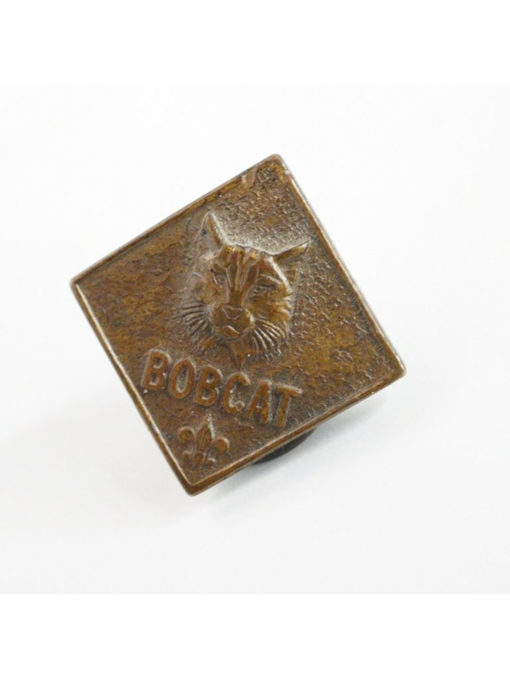Cub Scouts Bobcat Cat Head Vintage Brass Tone Square Lapel Pin Brooch